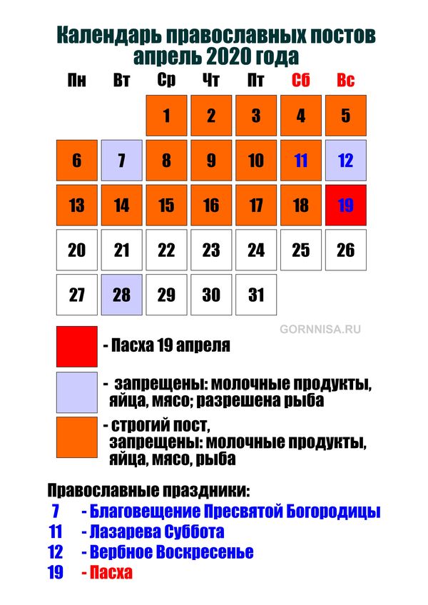 Календарь православных постов на апрель 2020 года - https://gornnisa.ru/