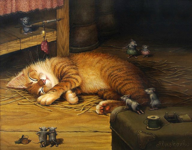 Александр Москаев - художник, который рисует кота 
Спящий кот